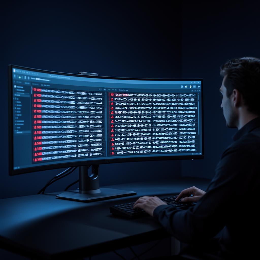 Investigator reviewing wallet transaction history with nearly identical wallet addresses highlighted on screen