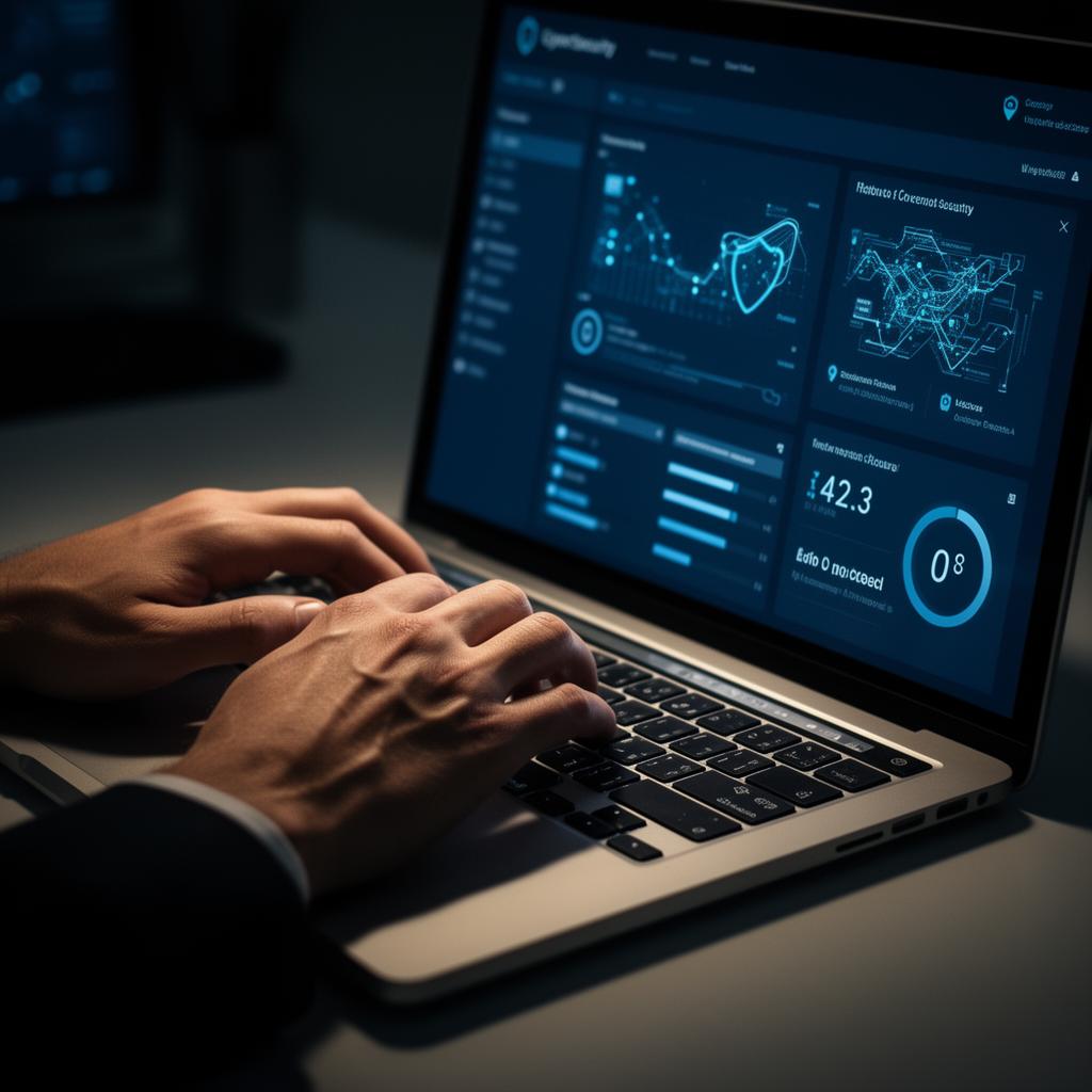 Cyber fraud response workspace with laptop displaying suspicious login activity and security alerts