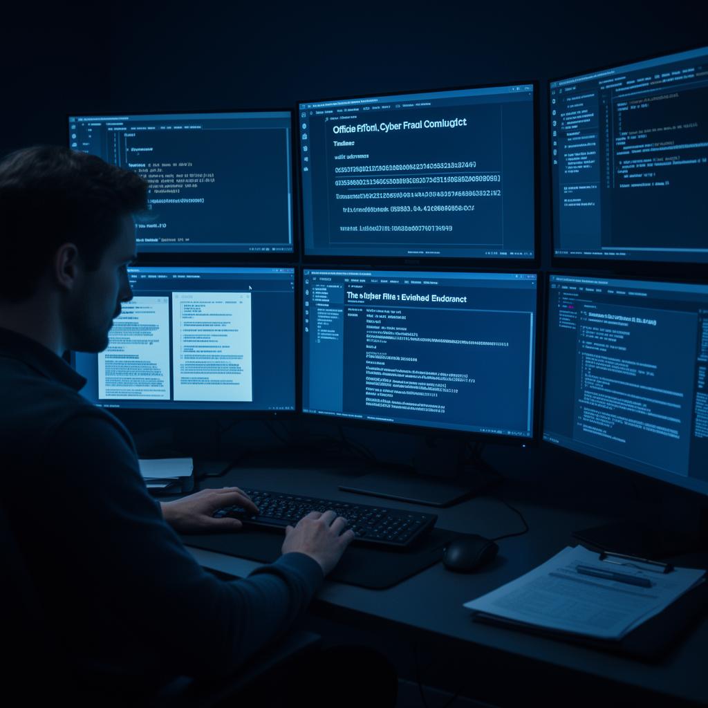 US victim preparing an FBI IC3 crypto complaint with wallet addresses, transaction hashes, and evidence files on multiple monitors