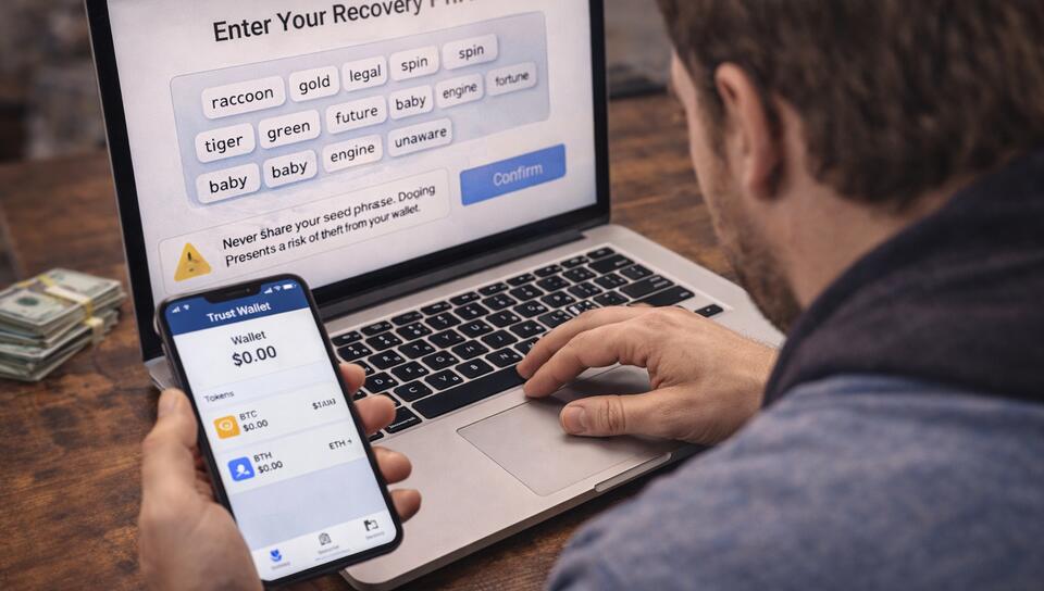 Phishing website targeting seed phrase entry